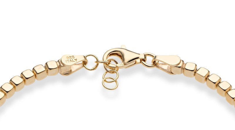 Miabella Italian 925 Sterling Silver, 18Kt Gold Plated Organic Cube Bead Chain Bracelet for Women Men, Made in Italy (YG Length 6.5 Inches) - Image 2